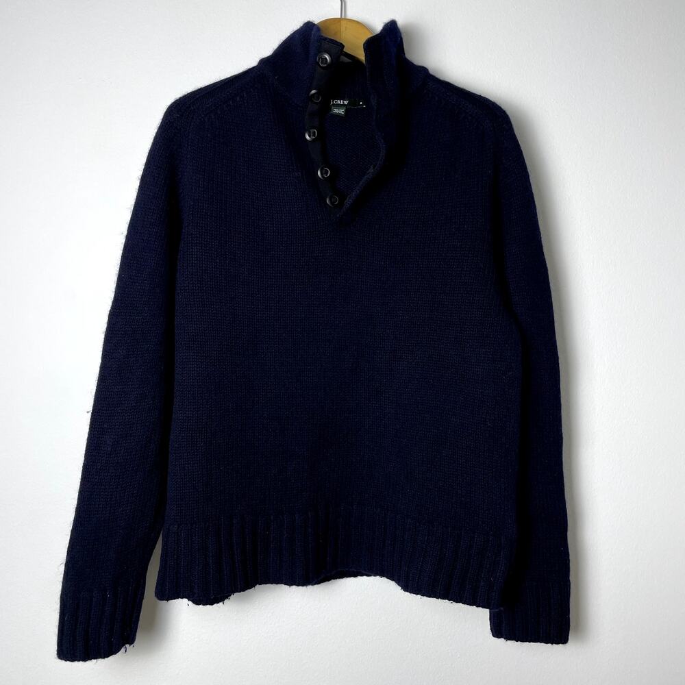 Vintage J. Crew Navy Wool Polo Sweater Size M - Picture 2 of 15